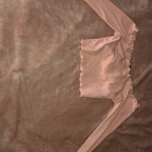 Pink ruffled off the shoulder crop top